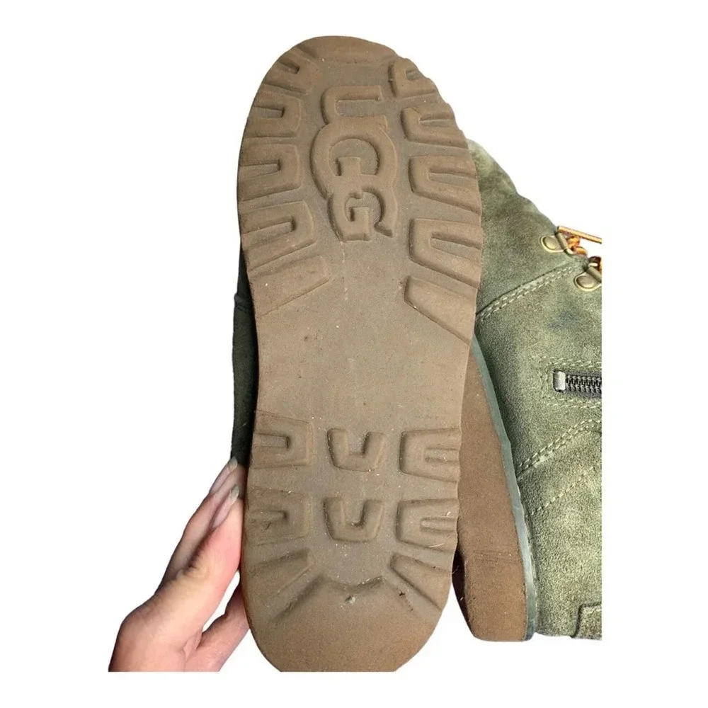 UGG suede boot lace up side zipper army green size 2